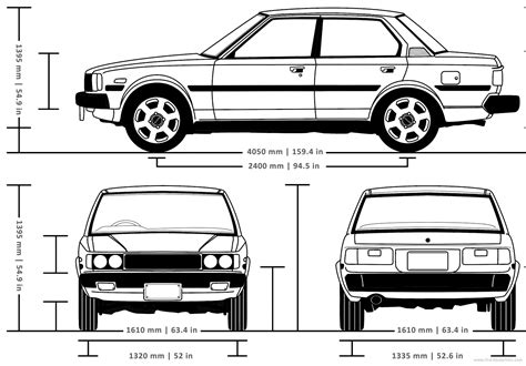 1979 Toyota Corolla KE70 Sedan blueprints free - Outlines