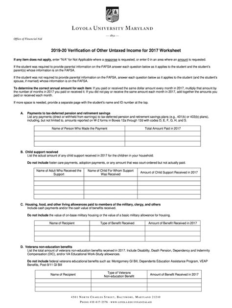 Fillable Online 2019 20 Verification Of Other Untaxed Income For 2017