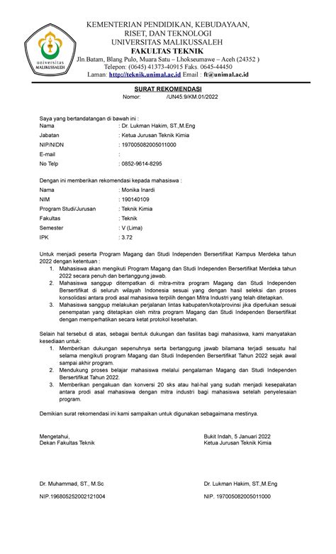 Surat Pernyataan Magang Mahasiswa