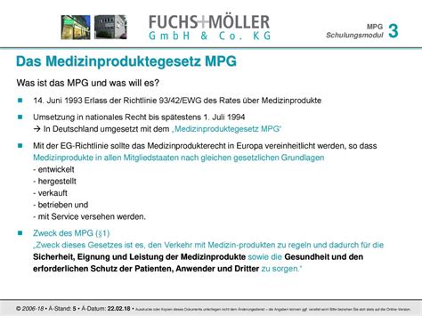 Inhalt Das Medizinproduktegesetz MPG Umsetzung bei FUCHS MÖLLER