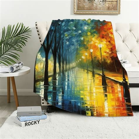 Comio Flannel Throw Blanket Colorful Rainbow Abstract Streetscape Soft