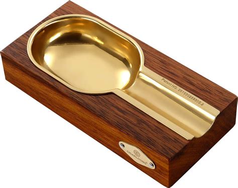 CIGARLOONG Cigar Ashtray Merbau Gold Copper Lined Single For Patio