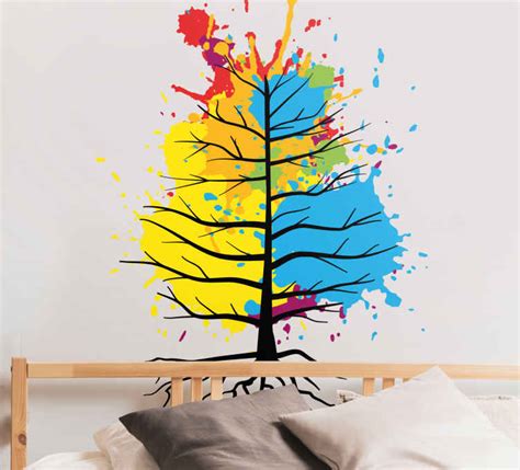 Sticker Pour Chambre Conception D Arbre Aquarelle Arc En Ciel Tenstickers