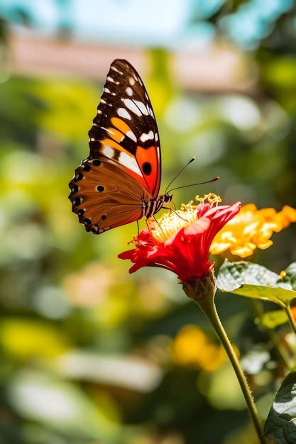 Uma Borboleta No Girassol Fundo Desfocado Natureza Imagem De