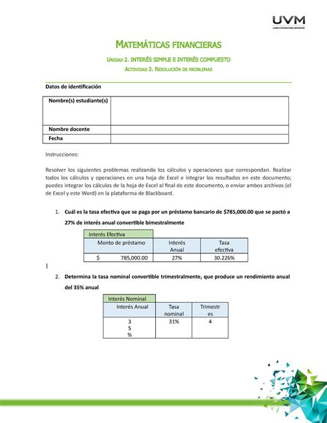 U2 Resolucion problemas A3 EB2 MATEMÁTICAS FINANCIERAS UNIDAD 2