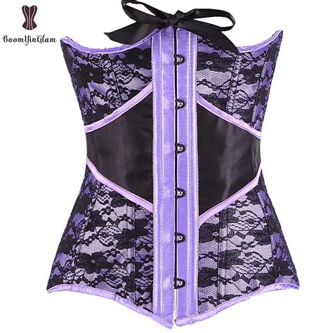 Underbust Push Up Purple Lace Corset Top Cover Hip Bustier Outwear