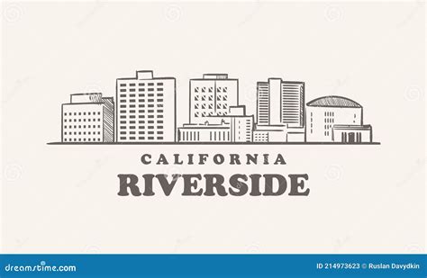 Riverside Skyline, California Drawn Sketch Usa America Stock Vector ...