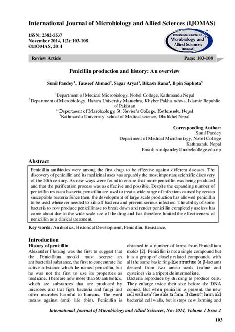 (PDF) Penicillin production and history: An overview