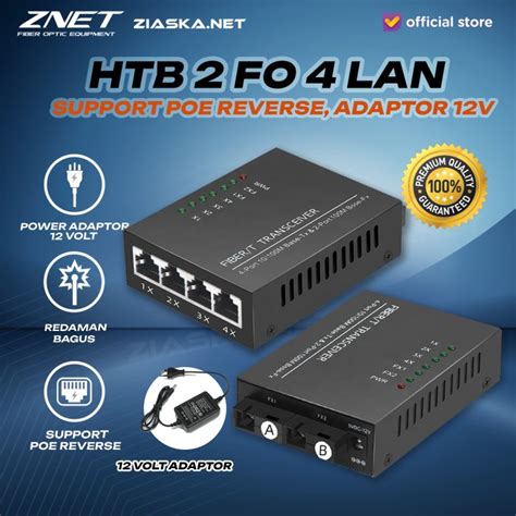 Jual HTB POE Media Converter 2 FO 4 LAN 12 VOLT Support POE REVERSE