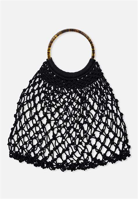 Tort Handle Macrame Bag Black Cotton On Bags And Purses