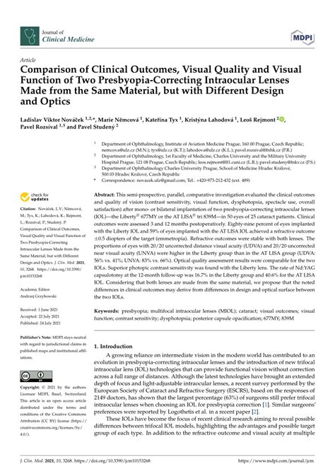 Pdf Comparison Of Clinical Outcomes Visual Quality And Visual Function Of Two Presbyopia