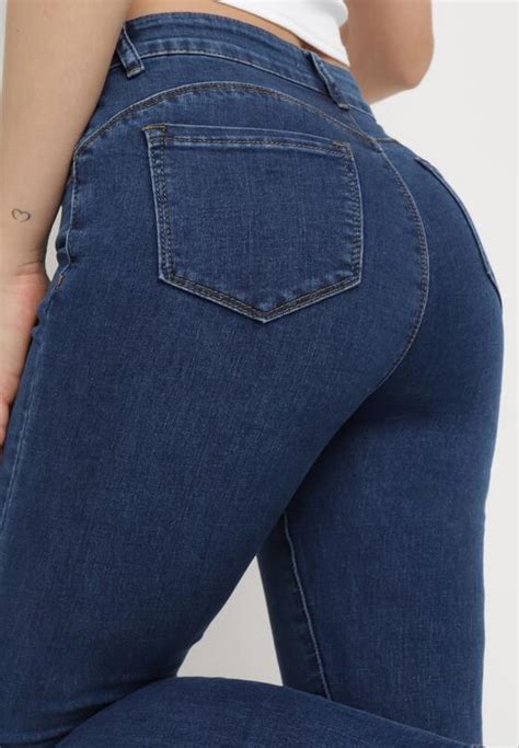 Granatowe Jeansy Skinny Z Efektem Push Up I Przetarciami Larnei Born Be