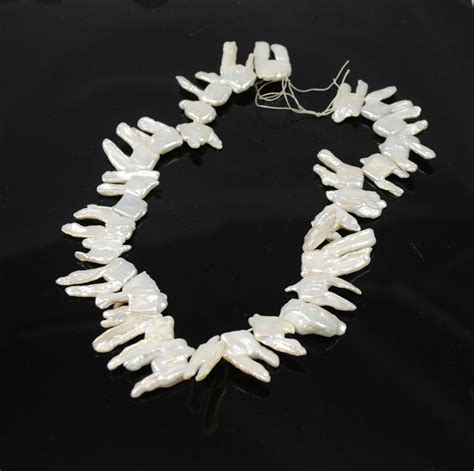 White Biwa Double Stick Pearls Beads Strand – Estatebeads