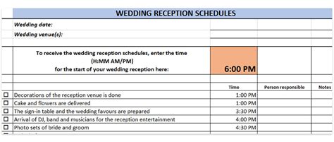 Wedding Reception Schedules Wedding Reception Timeline Template