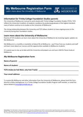 Fillable Online Trinity Unimelb Edu My Melbourne Registration Form