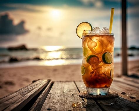 Premium Ai Image Cool And Refreshing Tropical Cocktail On A Beach At