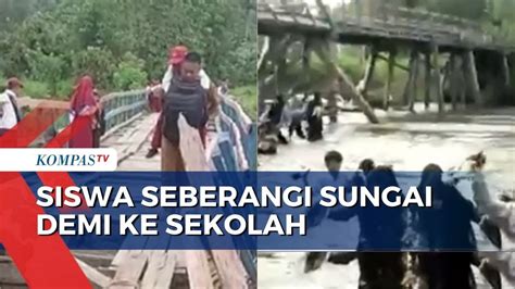 Perjuangan Siswa Dan Guru Seberangi Derasnya Sungai Demi Ke Sekolah