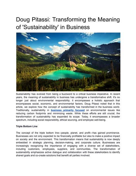 Doug Pitassi Transforming The Meaning Of Sustainability In Business