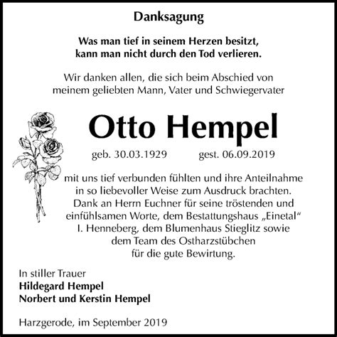 Traueranzeigen Von Otto Hempel Abschied Nehmen De