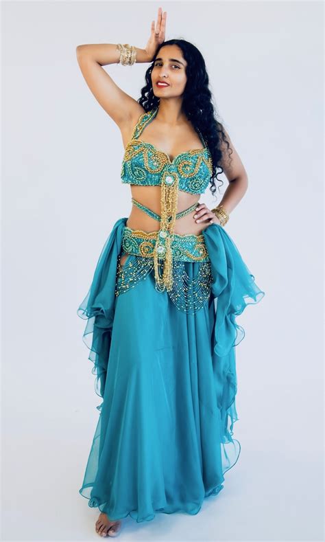 ‘golden Teal Bra Belt And Skirt Set Ameras Palace Belly Dance Boutique