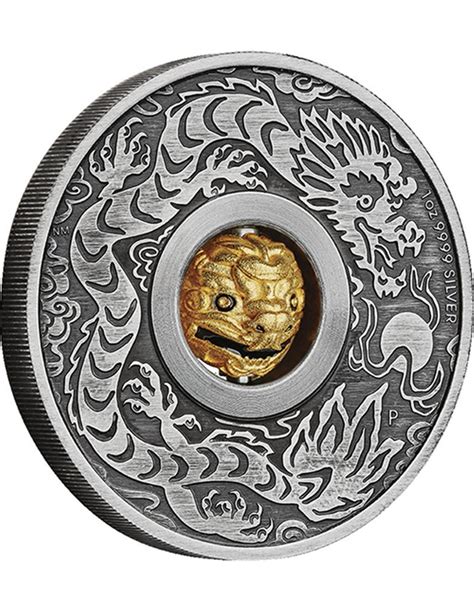 Year Of The Dragon Rotating Charm Gilded Oz Silver Coin Tuvalu