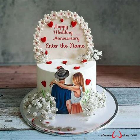 Happy Wedding Anniversary Wishes Couple Cake with Name