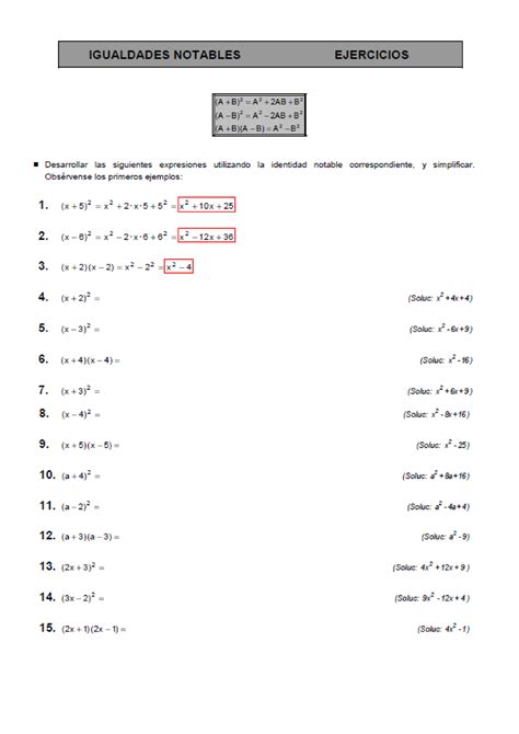 Ficha Identidades Notables Matemáticas Studocu