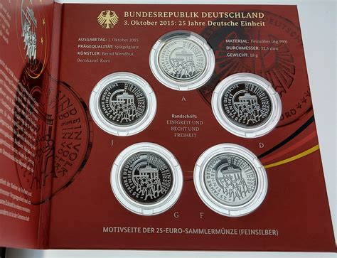 Deutschland 5x 25 Euro 2015 ADFGJ BRD Set 25 Jahre Deutsche Einheit