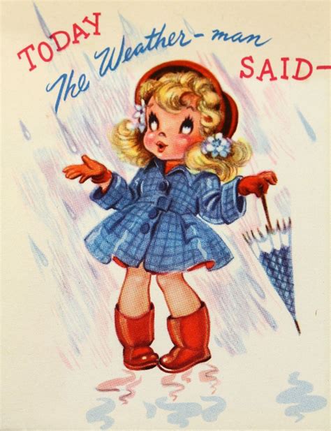 Vintage Greeting Card Rainy Day Fun Cute Illustration Vintage