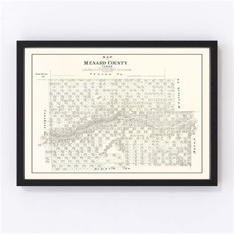 Menard County TX Map 1879 Old Map of Texas Art Vintage Print Framed ...