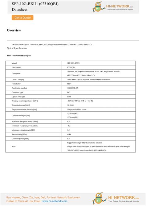 Huawei Sfp 10g Bxu1 Brochure Datasheet Pdf