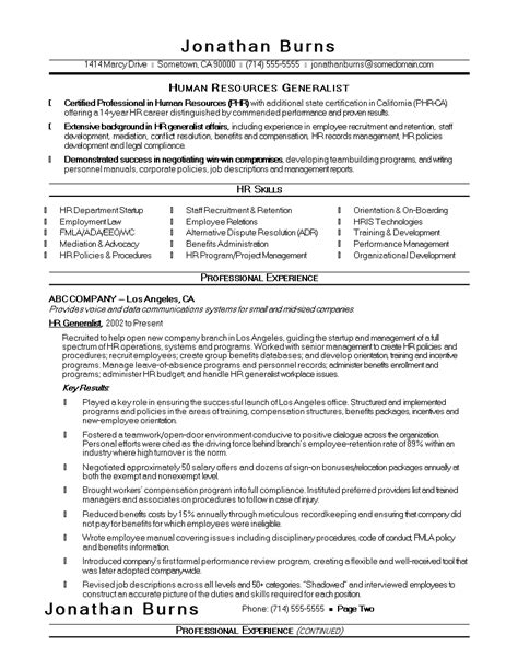 Sample Resume Hr Generalist Templates At