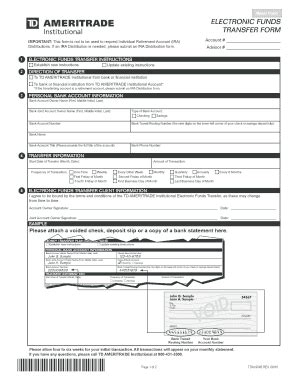 Fillable Online Electronic Funds Transfer Log On To TD Ameritrade