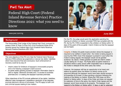 Federal High Court Federal Inland Revenue Service Practice Directions