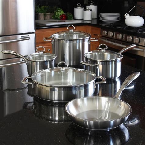 Induction 21 Steel 9-Piece Cookware Set in Stainless Steel, Brushed Stainless Steel Body With ...