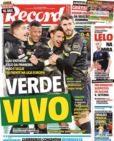 Capa Jornal Record Fevereiro Capasjornais Pt