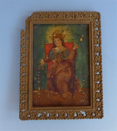 Vintage Mexican Retablo On Tin Laminate Santo Niño De Atocha 4 34 X 6