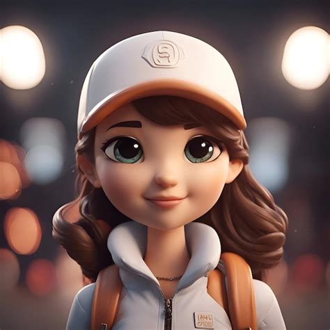 Ilustración en 3d de una linda chica de dibujos animados con una gorra