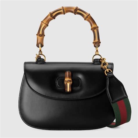 Gucci Bamboo Medium Top Handle Bag In Black Leather Gucci Us