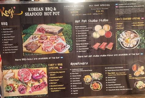 Menu at Kogi Korean BBQ & Seafood Hot Pot, Las Vegas