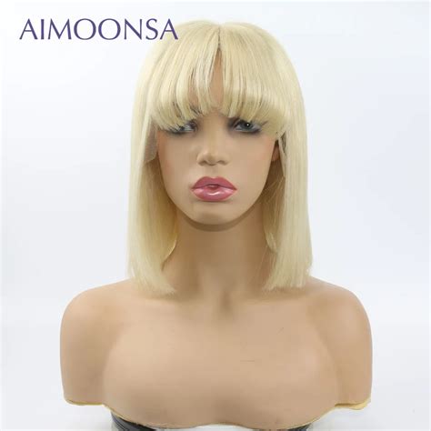613 Bob Wig With Bang Blonde Lace Front Wig 613 Blonde Short Human Hair