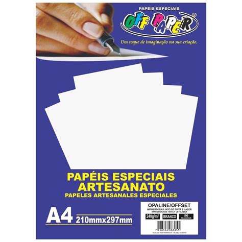 Papel Opaline Offset Especial Branco A4 240g Pacote 50 Folhas Off