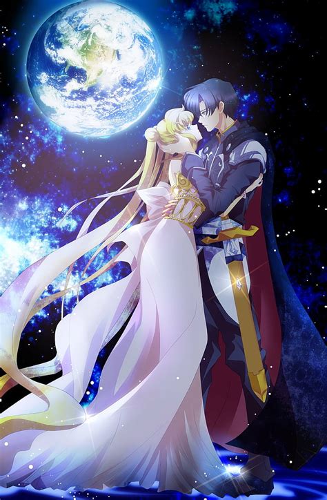 HD wallpaper: anime, blonde, couple, girl, kiss, love, male, moon ...