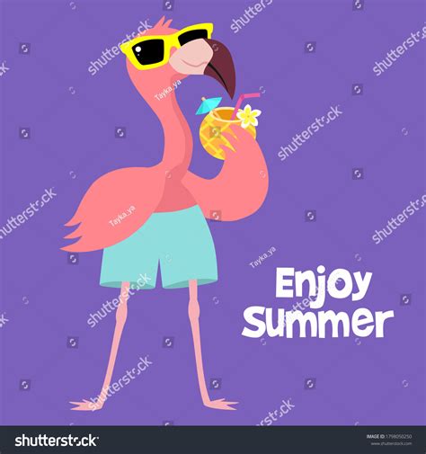 Cute Flamingo Sunglasses Cocktail Vector Illustration Stock Vector