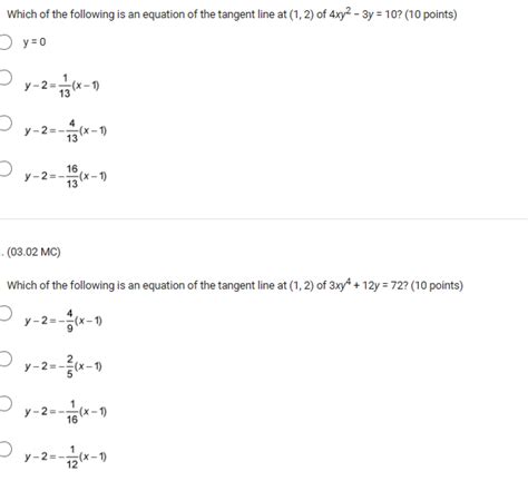 Solved LWhich Of The Following Is An Equation Of The Tangent Chegg