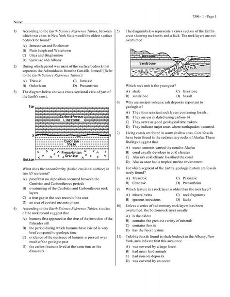 Geologic History Earth Science Regents Review