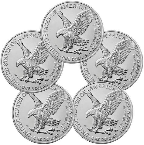 Lot of 5 2023 1oz American Silver Eagle $1 Gem BU Brilliant ...