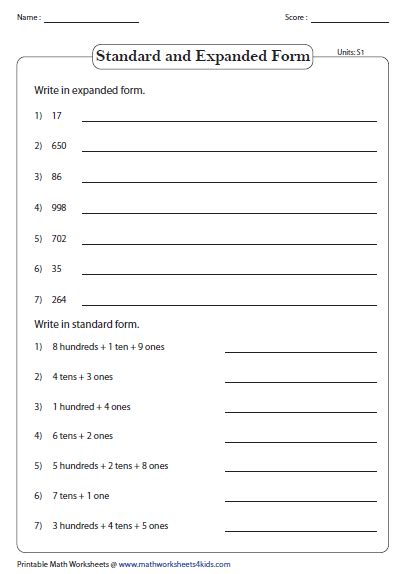 Standard And Expanded Word Form Place Value Worksheets