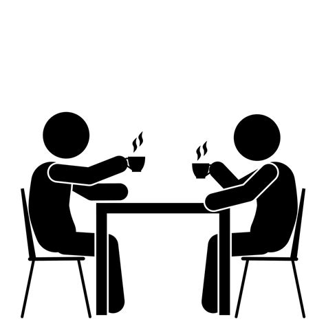 Two Men Sitting At The Table And Drinking Coffee Vector Illustration