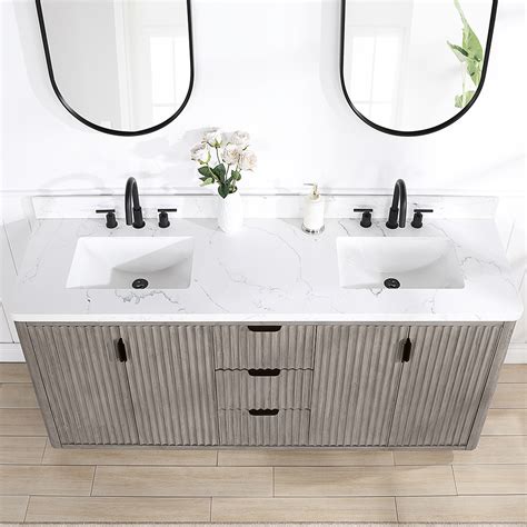 72in Free Standing Double Bathroom Vanity In Fir Wood Grey With